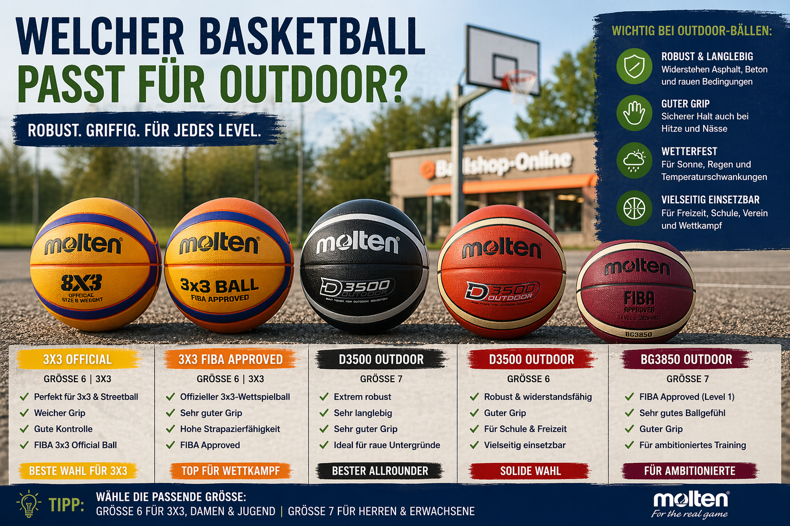 Welcher Basketball für Outdoor/3x3 passt.