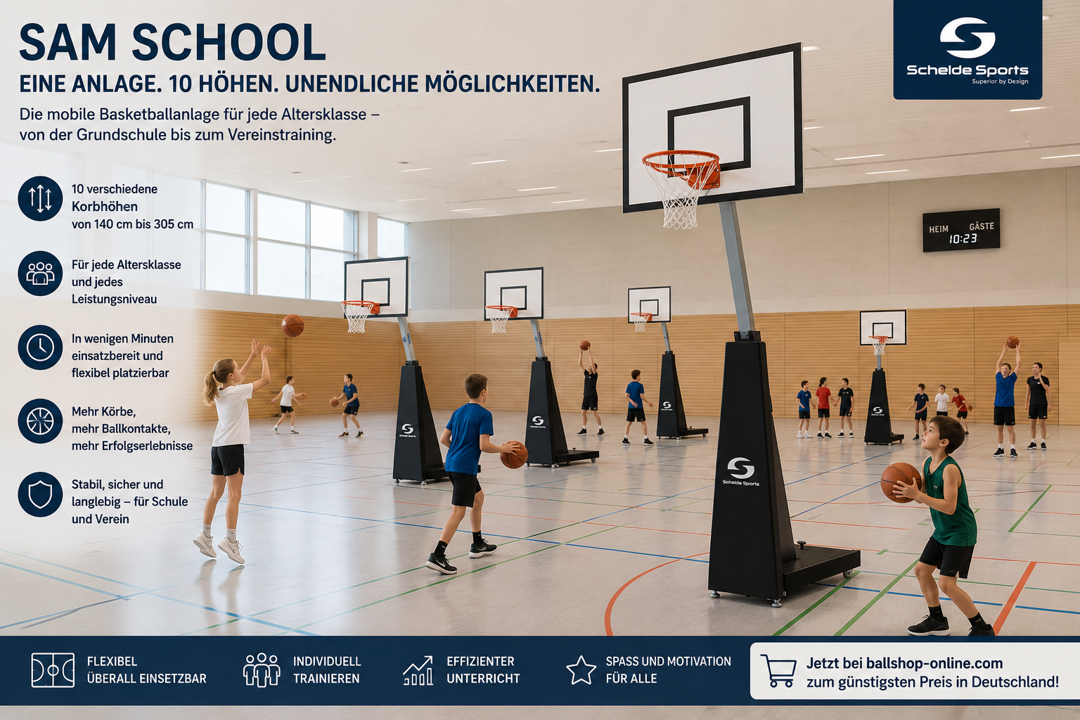 Passende mobile Korbanlagen für Schule und Verein