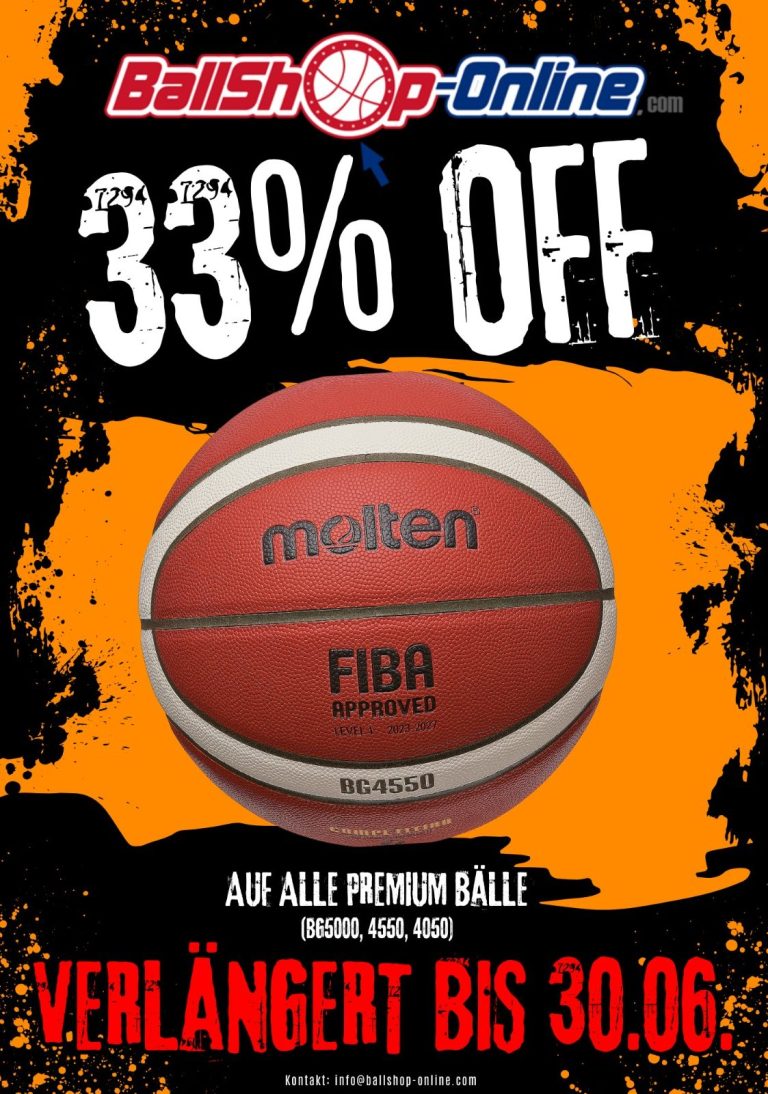 Basketball-Angebot: 33 % Rabatt auf alle Premium-Bälle von BallShop-Online.